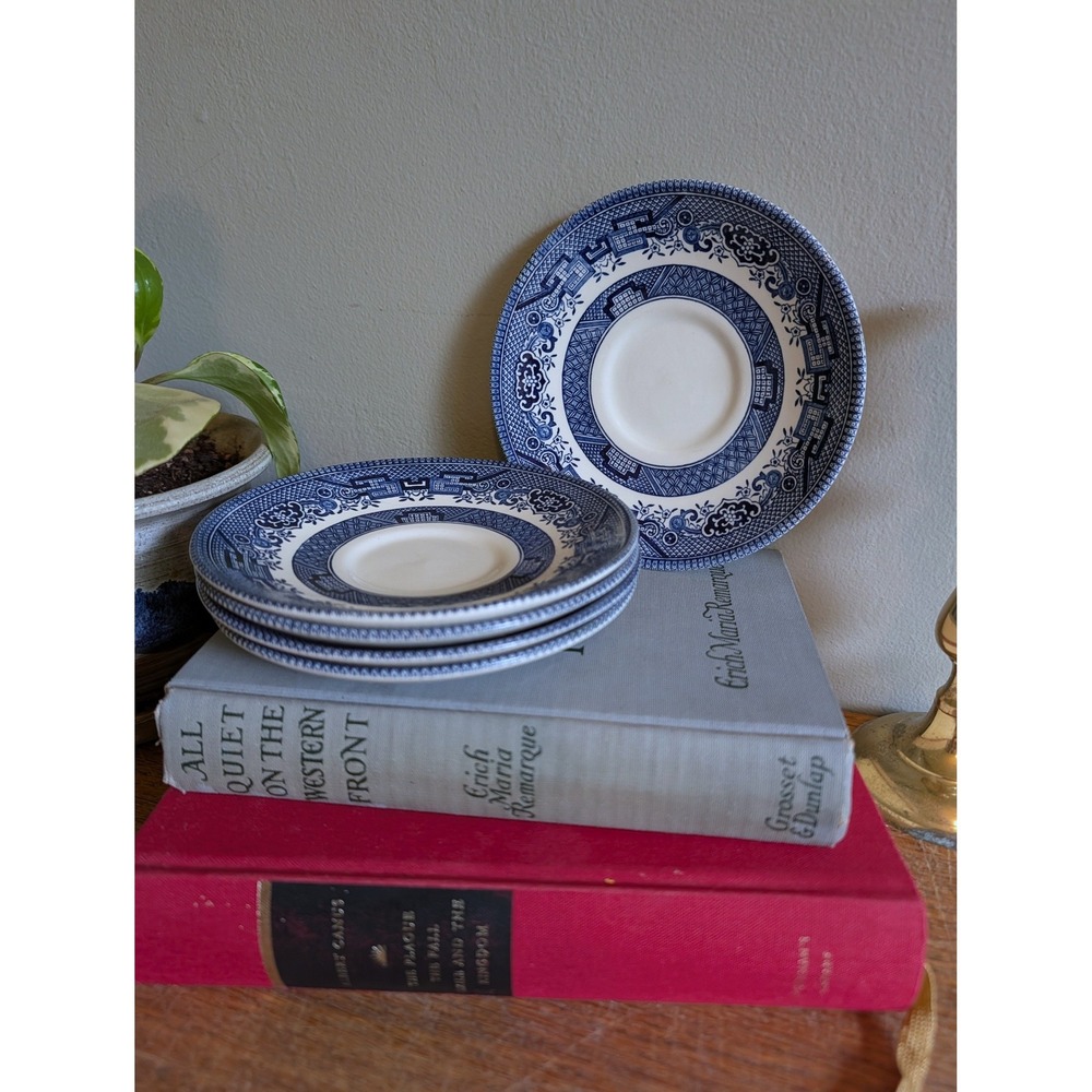 Churchill England Blue Willow Tea Saucers Set of 5 Vintage Blue Transferware